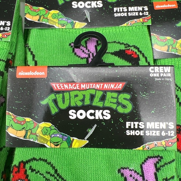Teenage Mutant Ninja Turtles Crew Socks Size 6-12 Nickelodeon Green Lot Of 7 - Picture 3 of 6